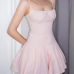 Y2K Pleated Pink Mini Dress for Summer: Cute & Trendy Outfit Idea