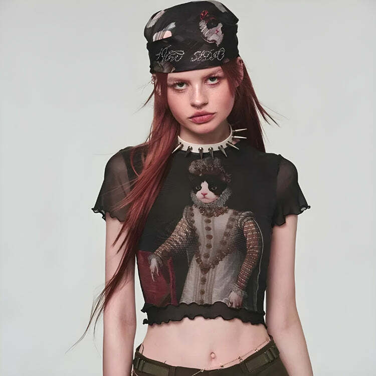 Y2K Princess Cat Crop Top: Trendy Summer Outfit for Aesthetic Vibes