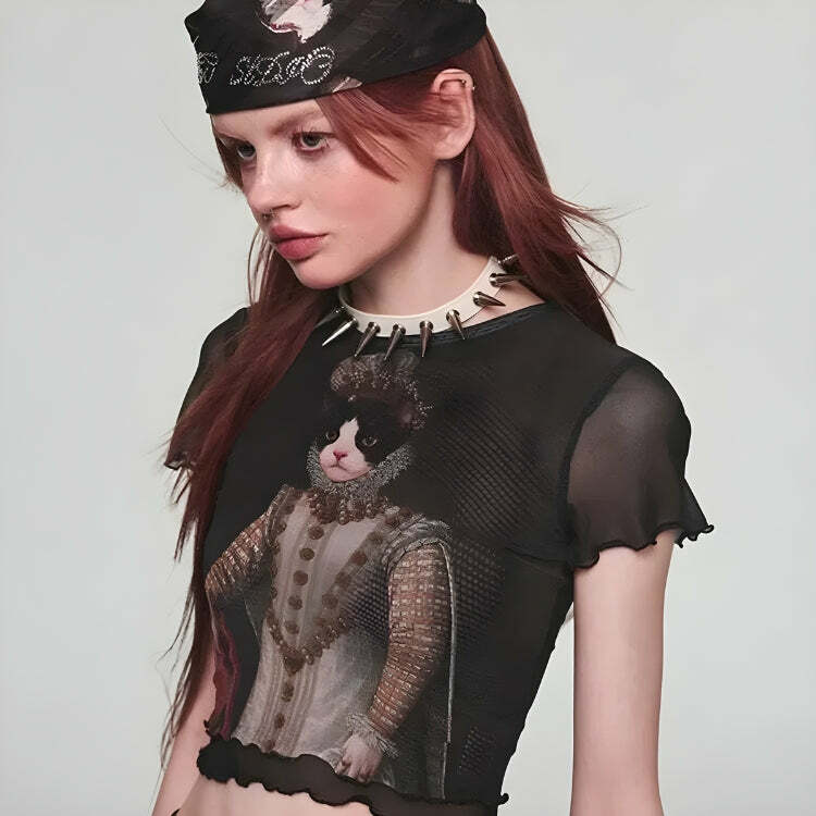 Y2K Princess Cat Crop Top: Trendy Summer Outfit for Aesthetic Vibes