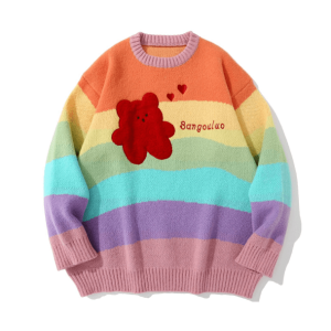 Y2K Rainbow Bear Sweater: Cute Grunge Aesthetic for Summer Outfits