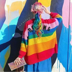 Y2K Rainbow Cardigan: Trendy Layering Piece for Summer Outfits