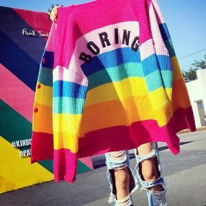 Y2K Rainbow Cardigan: Trendy Layering Piece for Summer Outfits