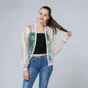 Y2K Rainbow Reflective Jacket for Trendy Summer Outfits & Aesthetic Looks