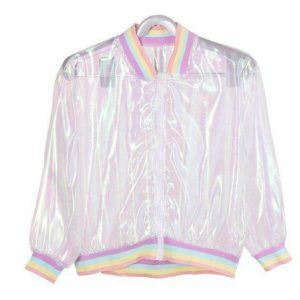 Y2K Rainbow Reflective Jacket for Trendy Summer Outfits & Aesthetic Looks