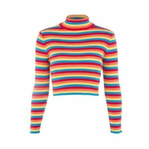 Y2K Rainbow Turtleneck Sweater for Trendy Summer Outfits & Aesthetic Looks