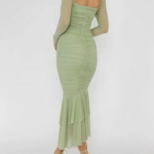 Y2K Ruched Bodycon Midi Dress - Trendy Summer Outfit for Effortless Style