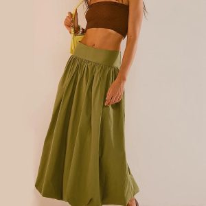 Y2K Ruched Bubble Hem Midi Skirt for Trendy Summer Outfits