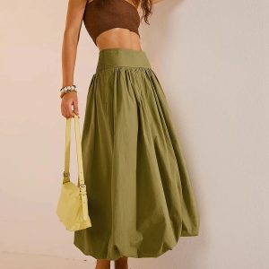 Y2K Ruched Bubble Hem Midi Skirt for Trendy Summer Outfits