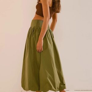 Y2K Ruched Bubble Hem Midi Skirt for Trendy Summer Outfits