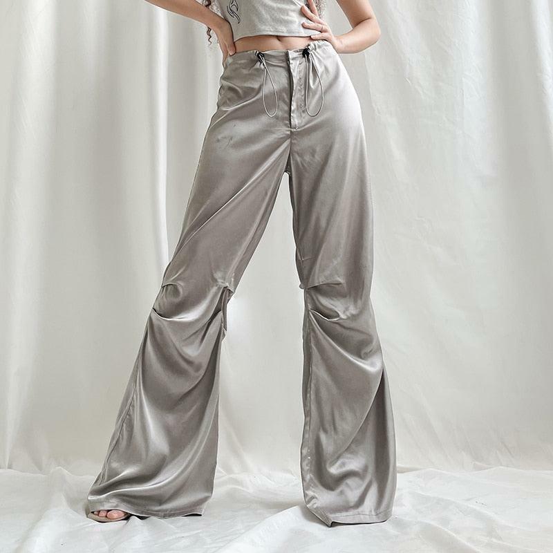 Y2K Satin Wide Leg Pants: Trendy 90s Fashion for Effortless Summer Style