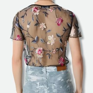 Y2K Sheer Floral Top: Trendy Summer Outfit for Effortless Style