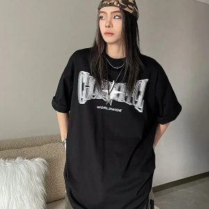 Y2K Shiny Star Graphic Tee - Trendy 2000s Fashion for Summer Outfits