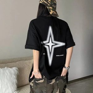 Y2K Shiny Star Graphic Tee - Trendy 2000s Fashion for Summer Outfits