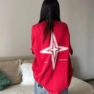 Y2K Shiny Star Graphic Tee - Trendy 2000s Fashion for Summer Outfits