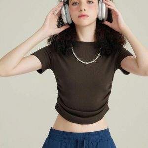 Y2K Side Ruched Crop Top: Trendy Summer Outfit for Effortless Style