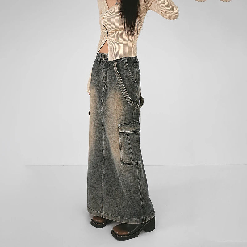 Y2K Side Strap Cargo Maxi Skirt - Trendy Y2K Fashion for Summer Outfits