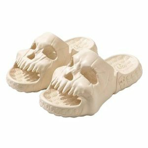 Y2K Skull Slippers: Trendy Grunge Aesthetic Footwear for Summer Vibes