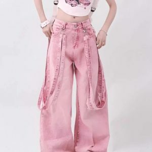 Y2K Soft Girl Double Belted Baggy Jeans for Trendy Summer Outfits