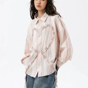 Y2K Soft Girl Ruffled Heart Shirt - Cute Summer Outfit Essential