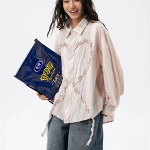 Y2K Soft Girl Ruffled Heart Shirt - Cute Summer Outfit Essential