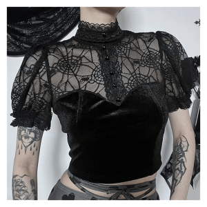 Y2K Spider Web Crop Top: Grunge Aesthetic for Summer Outfits