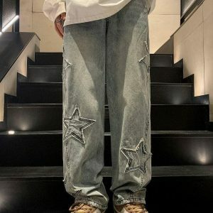 Y2K Star Embroidered Baggy Jeans for Trendy Summer Outfits