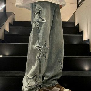 Y2K Star Embroidered Baggy Jeans for Trendy Summer Outfits