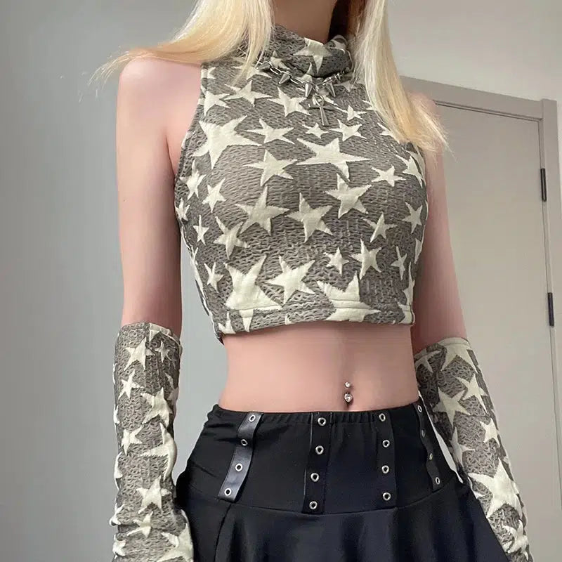 Y2K Star Embroidered Crop Top for Trendy Summer Outfits and Aesthetic Looks