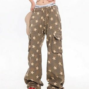 Y2K Star Low Rise Baggy Jeans for Trendy 2000s Fashion Lovers