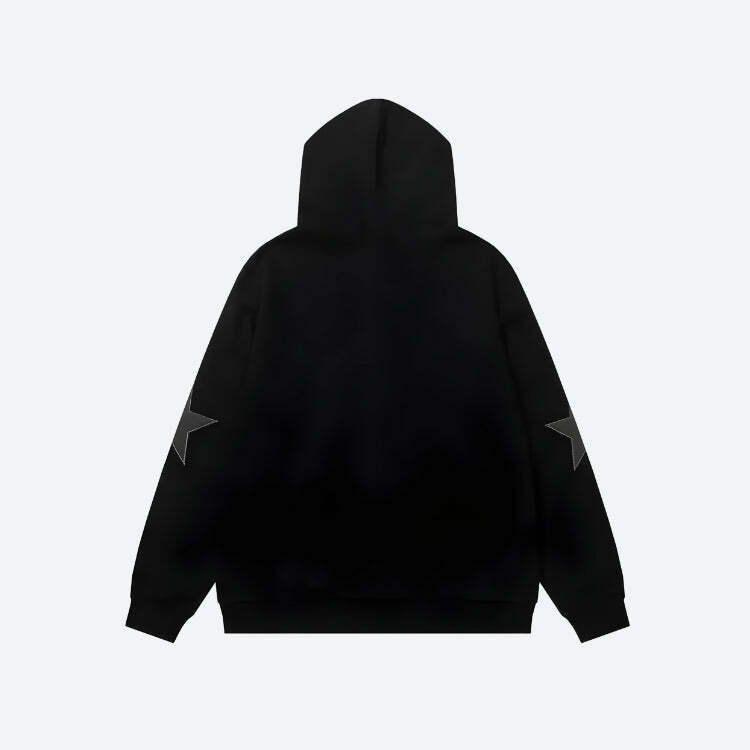 Y2K Star Patch Zip-Up Hoodie: Trendy Grunge Aesthetic for Summer Outfits