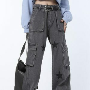 Y2K Star Printed Cargo Pants for Trendy Summer Outfits and Grunge Style