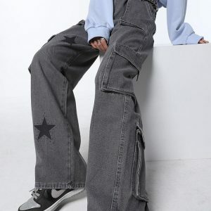 Y2K Star Printed Cargo Pants for Trendy Summer Outfits and Grunge Style