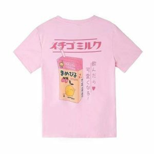 Y2K Strawberry Milk Box Tee - Cute Summer Outfit for Trendy Vibes