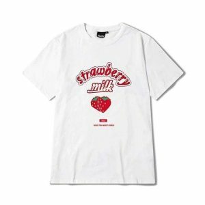 Y2K Strawberry Milk Graphic Tee - Cute Summer Outfit Essential