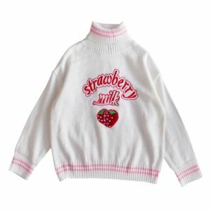 Y2K Strawberry Milk Sweater: Cute & Cozy for Summer Aesthetic Outfits