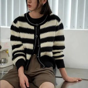 Y2K Striped Button Up Cardigan for Trendy Summer Outfits & Aesthetic Looks