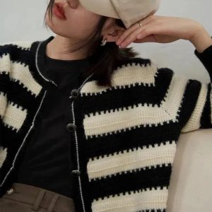 Y2K Striped Button Up Cardigan for Trendy Summer Outfits & Aesthetic Looks