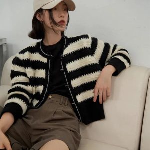 Y2K Striped Button Up Cardigan for Trendy Summer Outfits & Aesthetic Looks