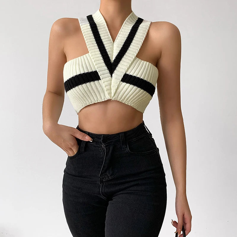 Y2K Striped Knitted Crop Top for Trendy Summer Outfits and Aesthetic Looks