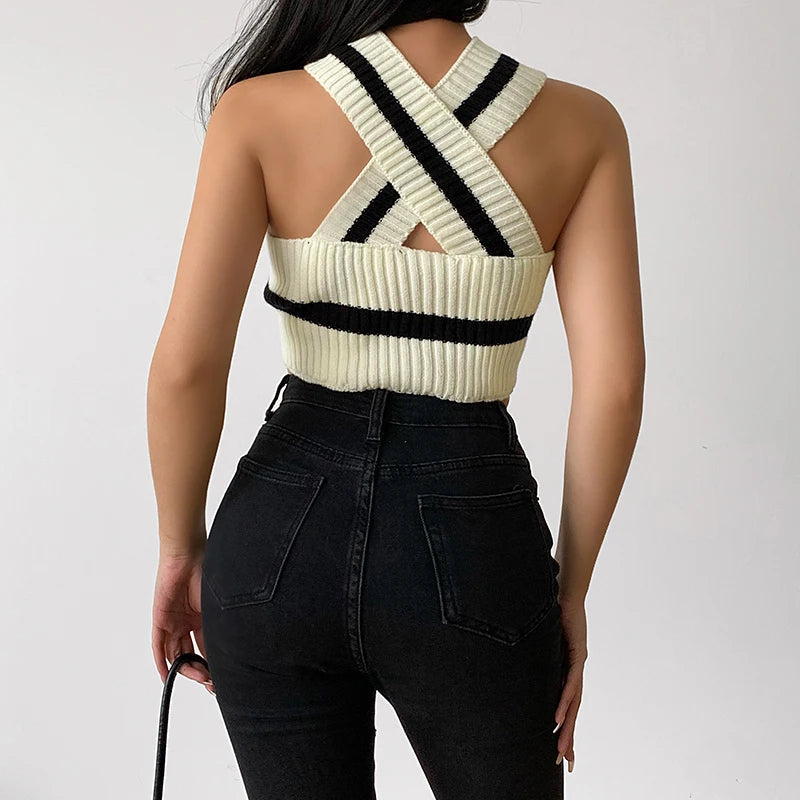 Y2K Striped Knitted Crop Top for Trendy Summer Outfits and Aesthetic Looks