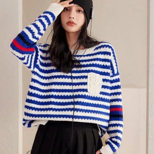 Y2K Striped Knitted Sweater: Trendy 90s Fashion for Effortless Style