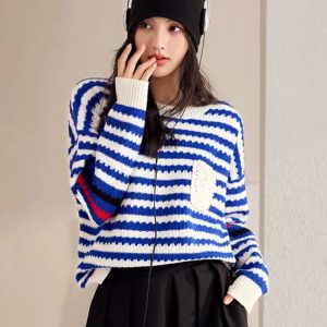 Y2K Striped Knitted Sweater: Trendy 90s Fashion for Effortless Style