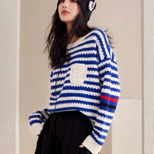 Y2K Striped Knitted Sweater: Trendy 90s Fashion for Effortless Style