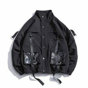 Y2K Style Jacket with Trendy See-Through Pockets for Aesthetic Outfits