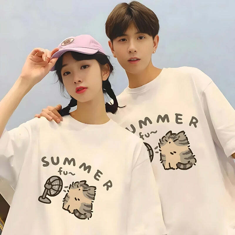 Y2K Summer Cat Tee: Cute Aesthetic Top for 90s Fashion Lovers