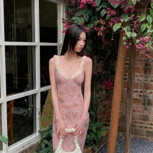 Y2K Summer Pink Maxi Dress - Flowy Style for Effortless Chic Vibes