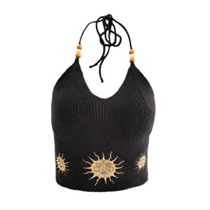 Y2K Sun Embroidery Crop Top: Trendy Summer Aesthetic for Effortless Style