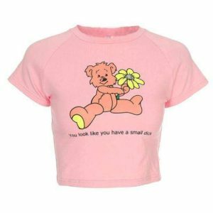 Y2K Teddy Bear Crop Top: Cute Summer Outfit for Trendy Aesthetic Lovers