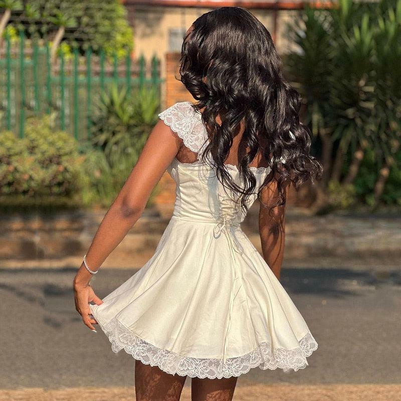 Y2K Tie-Back Lace Mini Dress for Summer: Cute & Trendy Outfit Idea