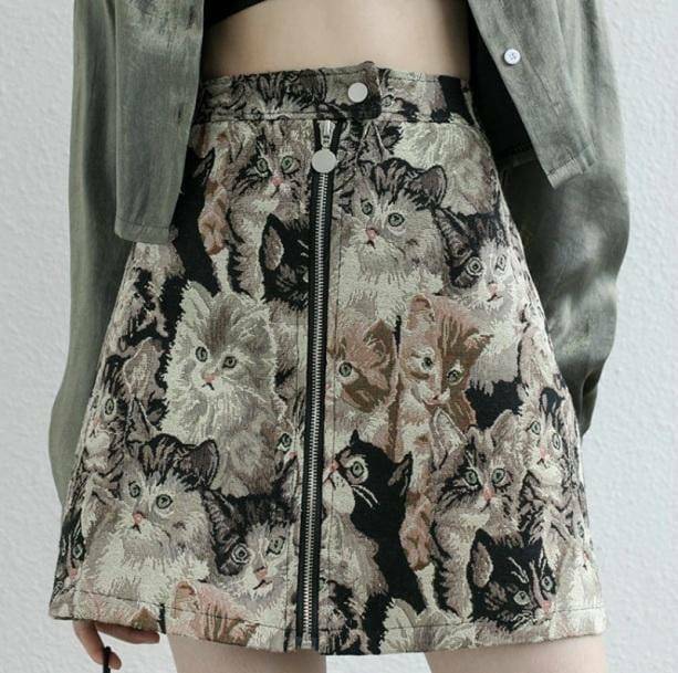 Y2K Vintage Cat Skirt: Cute Aesthetic Summer Outfit for Cat Lovers